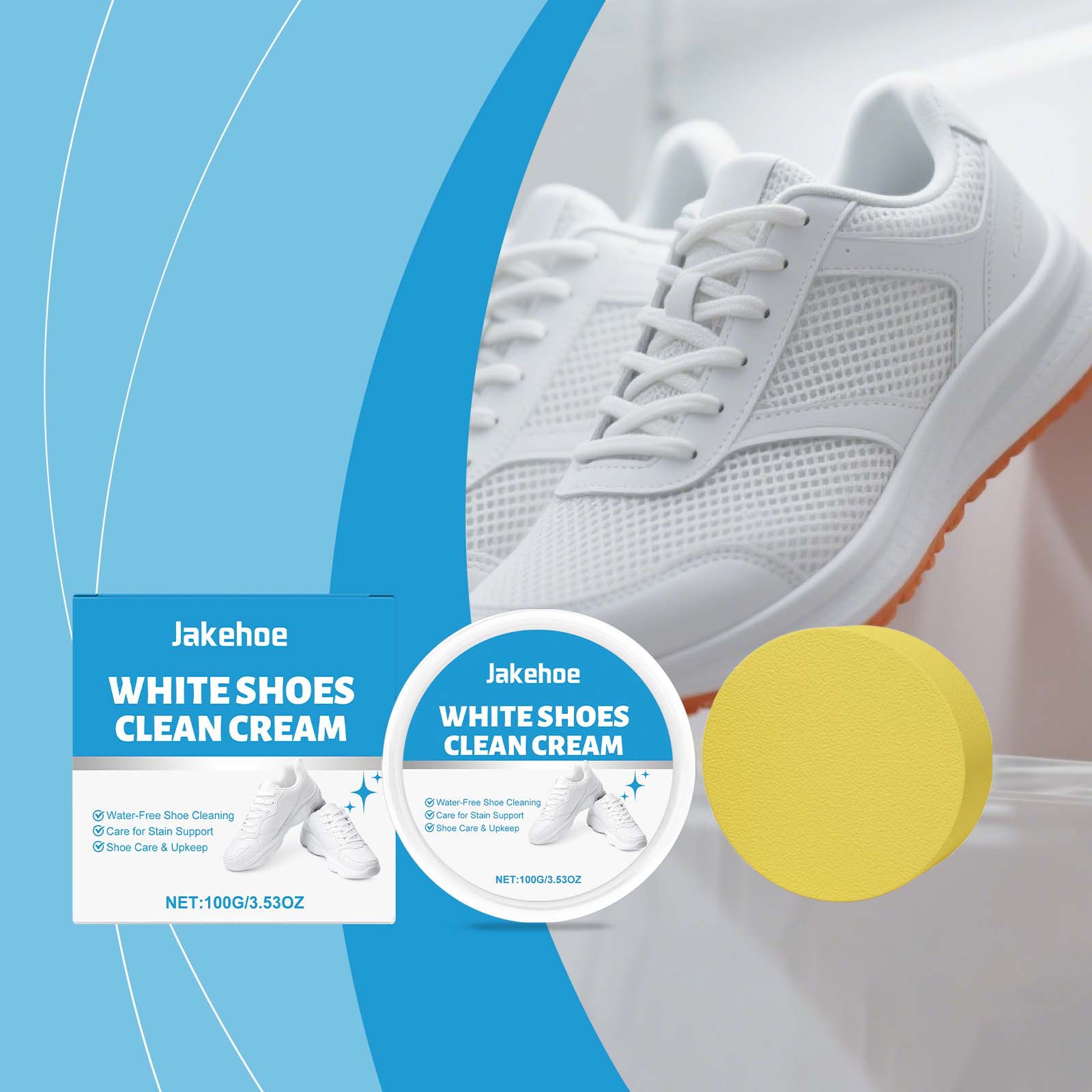 Sneaker Care Whitener - 白い靴用クリーナークリーム スニーカーの汚れ落とし 水なしクリーニングペースト ホワイトニングリペアポリッシュ レザー・キャンバスシューズケア 100g