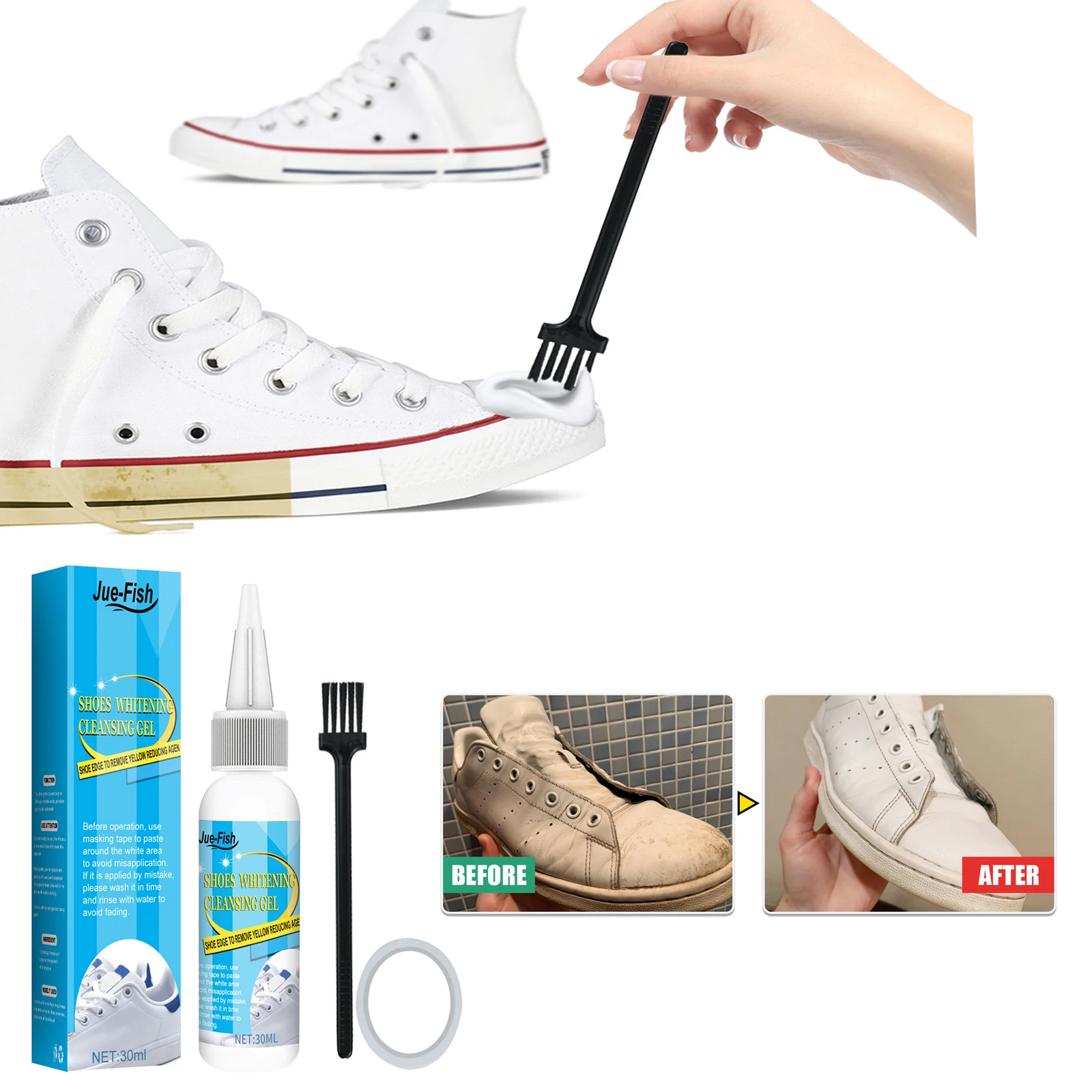 Sneaker Shoe Care Kit - 汚れを落とすための白い靴のクリーニングキット,汚れの除去,靴の洗濯,かかとのない美白,黄色いエッジの除去,クリーナー